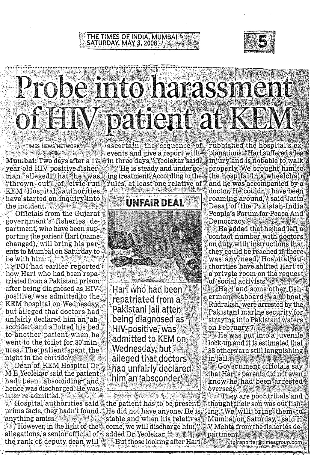 Probe into Harassment of HIV patient at KEM